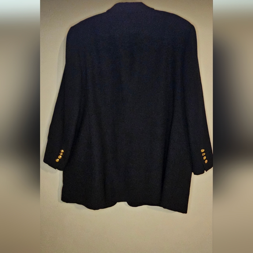 Ralph Lauren Vintage Black Wool Blazer 18  Gold Crest Buttons Bullion Crest Chic - Picture 4 of 10